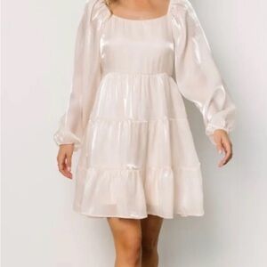 Baltic Born Cream Sheer Ivory Tiered Babydoll Dress Size Large formal cocktail